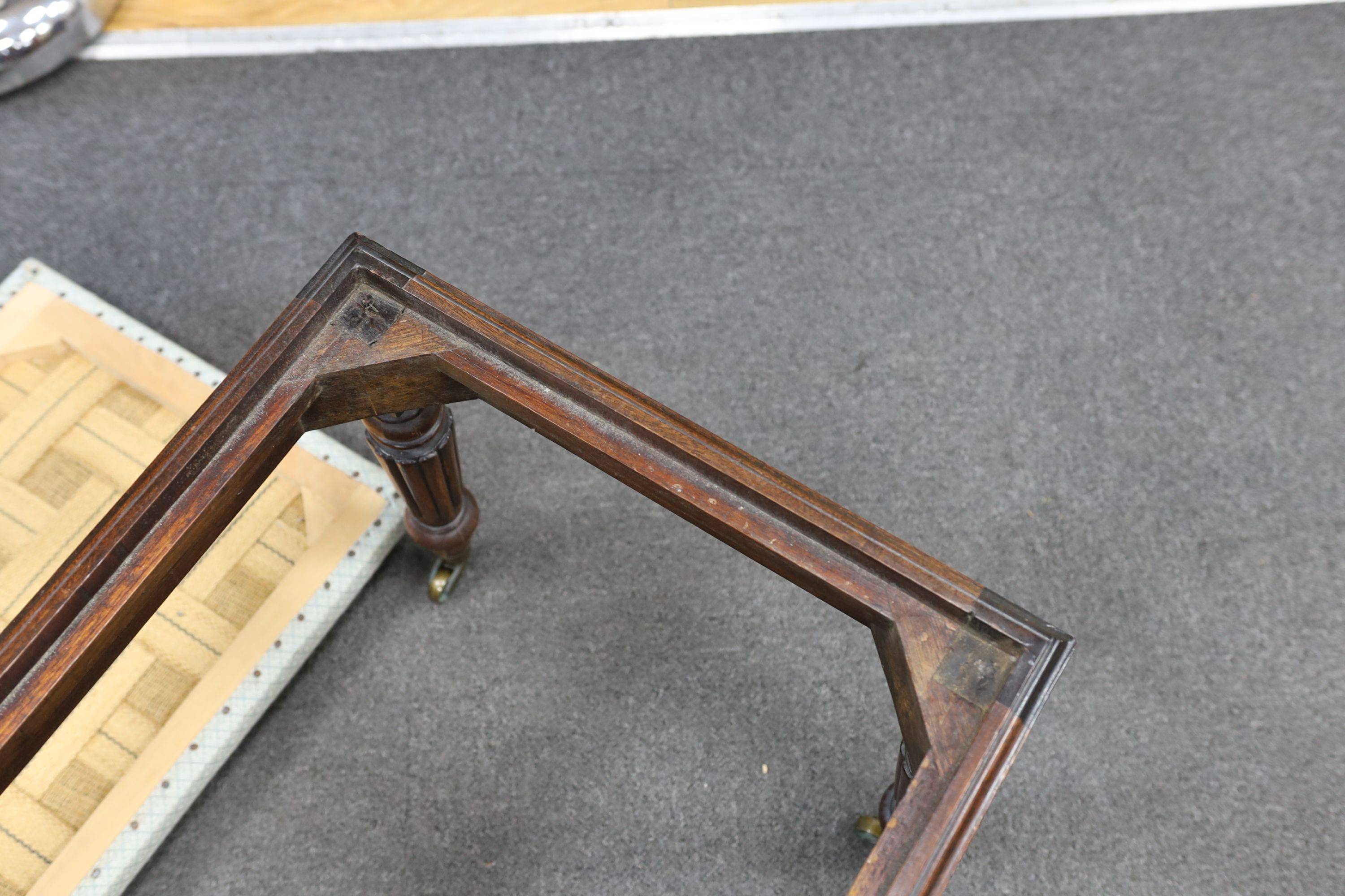 A Regency rectangular mahogany dressing stool, length 96cm, depth 46cm, height 46cm